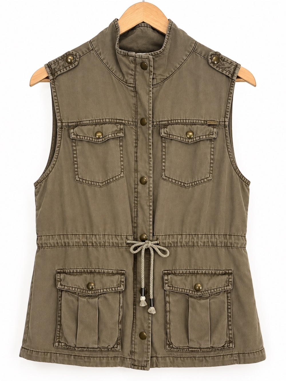 Max Jeans Women’s Large Olive Utility Vest Safari Cargo Drawstring Waist